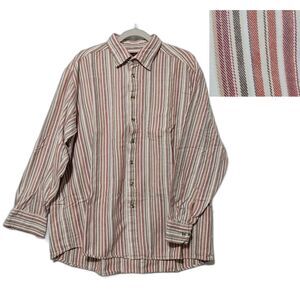 Classic shirt Mens 2XL red whi striped flannel button up long sleeve 100%Cotton